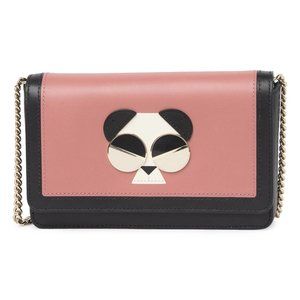 New KATE SPADE Gentle Panda Leather Wallet On Chain Bag Rose Black $248 NWT